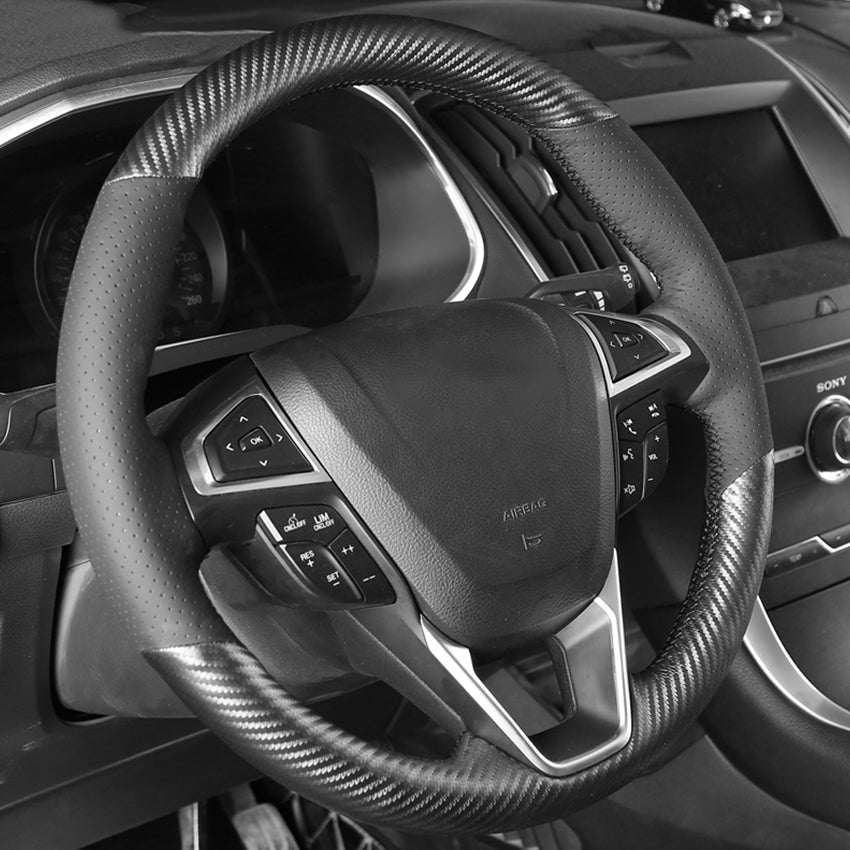 LQTENLEO Carbon Fiber Leather Suede Hand-stitiched Car Steering Wheel Cover for Ford Edge/ Fusion/ Mondeo/ S-Max/ Edge/ Galaxy - LQTENLEO Official Store