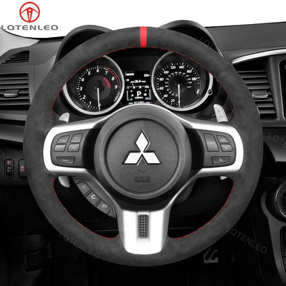 LQTENLEO Alcantara Carbon Fiber Leather Suede Hand-stitched Car Steering Wheel Cover for Mitsubishi Lancer Evolution EVO X 10 2008-2015