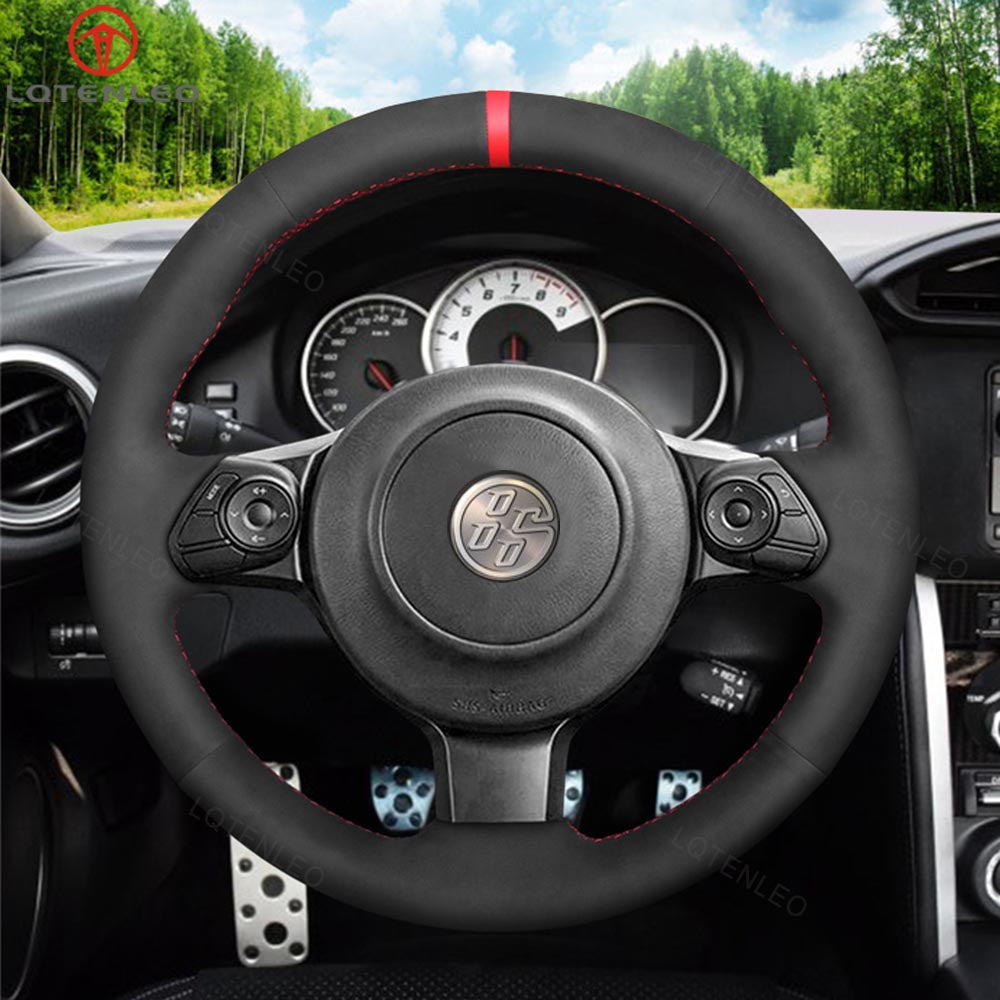 LQTENLEO Carbon Fiber Leather Suede Hand-stitched Car Steering Wheel Cover for Toyota 86 (GT86) 2016-2020 / for Subaru BRZ 2016-2020
