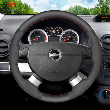 LQTENLEO Carbon Fiber Leather Suede Hand-stitched Car Steering Wheel Cover for Chevrolet (Chevy) Aveo/ Kalos/ Lacetti/ Nubira/ for Pontiac G3/for Holden Barina/ Viva