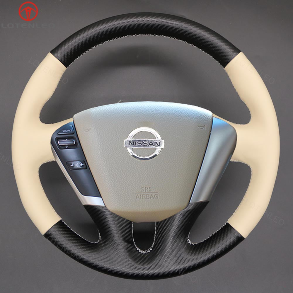 LQTENELO Black Carbon Fiber Leather Suede Hand-stitched Car Steering Wheel Cover for Nissan Murano 2009-2015 / Teana 2008-2013 / Elgrand 2010-2021