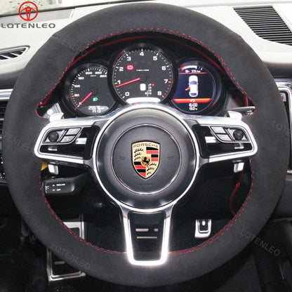 LQTENLEO Alcantara Hand-stitched Car Steering Wheel Cover for Porsche 911 718 Boxster Cayman 718 Spyder 918 Spyder Cayenne Macan Panamera