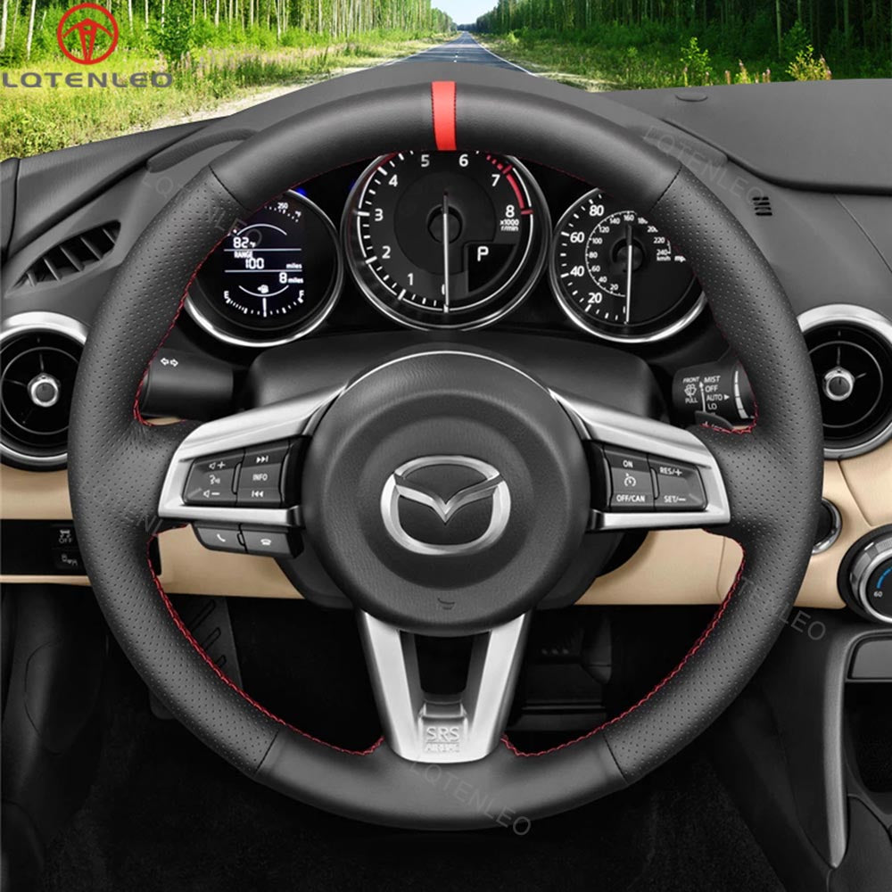 LQTENLEO Carbon Fiber Leather Suede Hand-stitched Car Steering Wheel Cover for Mazda MX-5 2016-2019