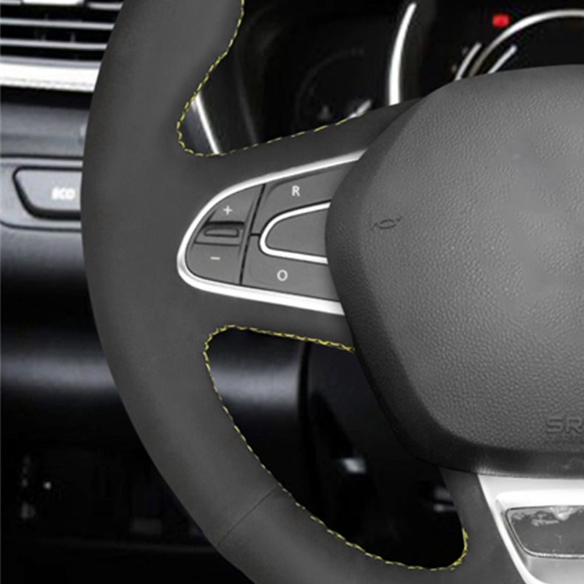 LQTENLEO Black Leather Suede Hand-stitched Car Steering Wheel Cover for Renault Megane 4 Scenic Kadjar 4 Koleos Talisman Espace Samsung QM6 SM6 2015-2024