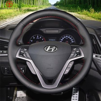LQTENLEO Carbon Fiber Leather Suede Hand-stitiched Car Steering Wheel Cover for Hyundai Veloster 2011-2017