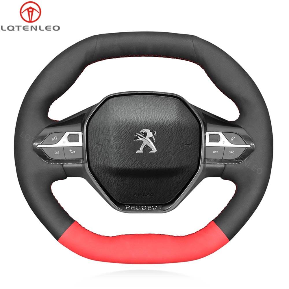 LQTENLEO Carbon Fiber Leather Suede Hand-stitched Car Steering Wheel Cover for Peugeot 208 308 (SW) 2008 3008 508 508 SW 5008 Partner Rifter