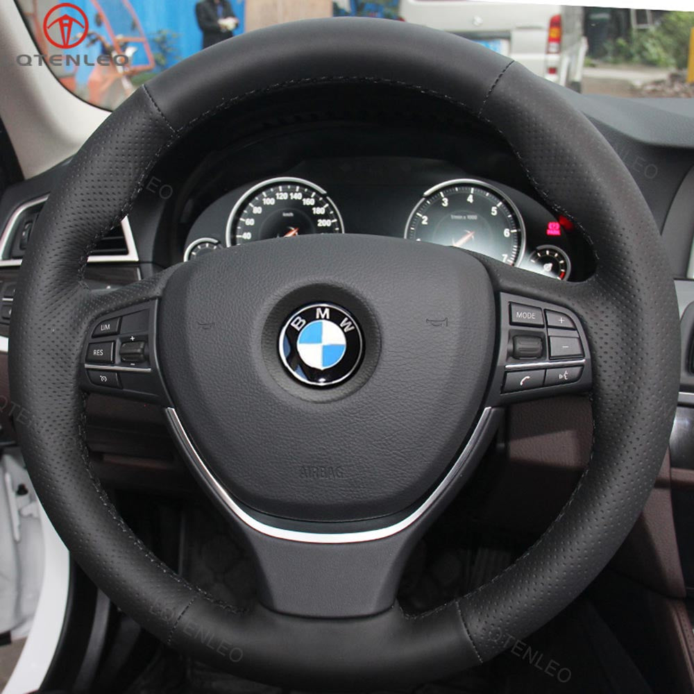 LQTENLEO Carbon Fiber Leather Suede Hand-stitched Car Steering Wheel Cover for BMW 5 Series F10 F11 (Touring) F07 (GT) 6 SeriesF12 F13 F06 7 Series F01 F02