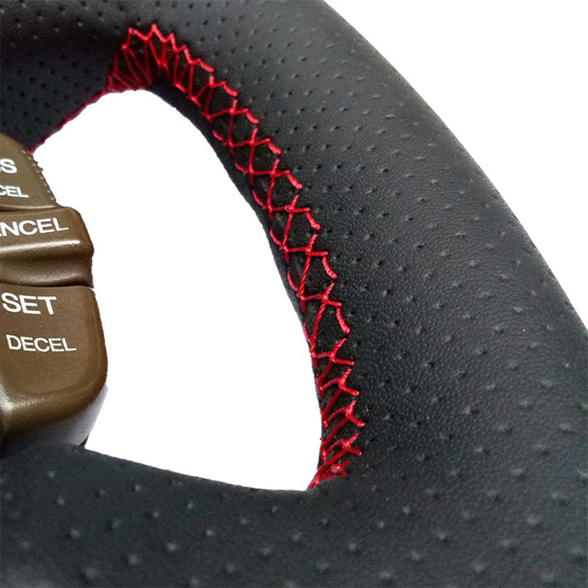 LQTENLEO Black Genuine Leather Hand-stitched Car Steering Wheel Cover for Honda CR-V CRV