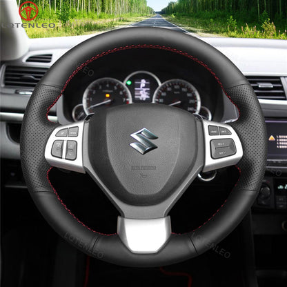 LQTENLEO Carbon Fiber Genuine Leather Suede Hand-stitched Car Steering Wheel Cover for Suzuki Swift Sport 2012-2017 / Vitara S 2016-2019