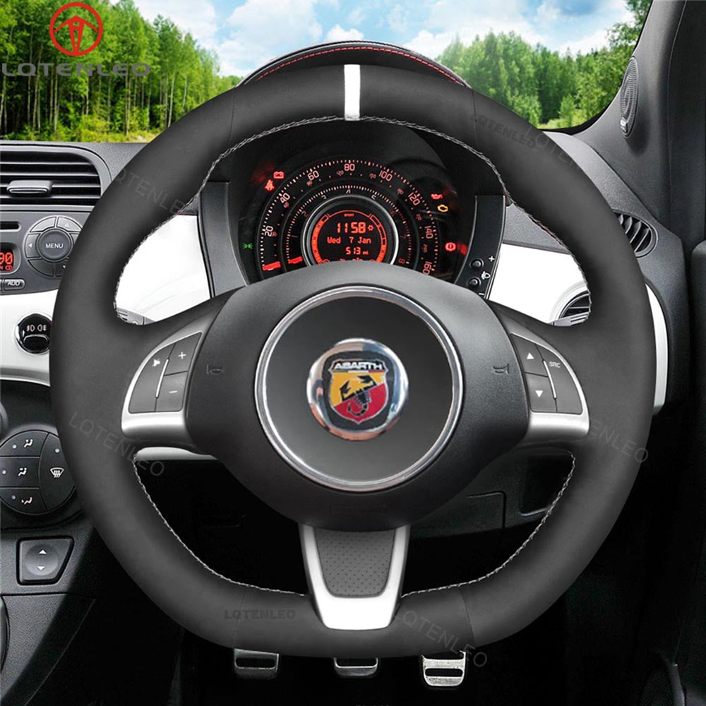 LQTENLEO Carbon Fiber Leather Suede Hand-stitched Car Steering Wheel Cover for Fiat Abarth 500 500C 595 595C - LQTENLEO Official Store