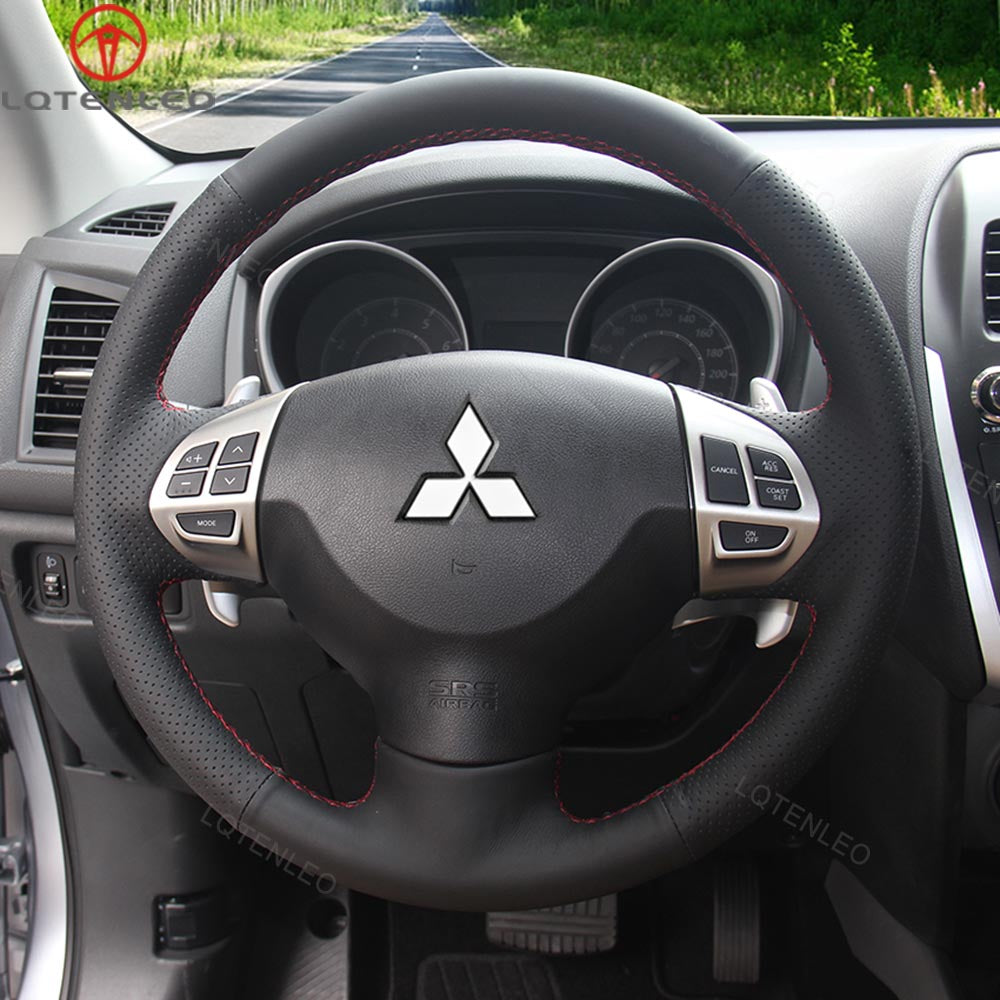 LQTENLEO Carbon Fiber Leather Suede Hand-stitiched Car Steering Wheel Cover for Mitsubishi i-MiEV / Lancer 9 IX/ Lancer Sportback/ Outlander / Outlander Sport(RVR)/ASX / Colt / L200/Triton