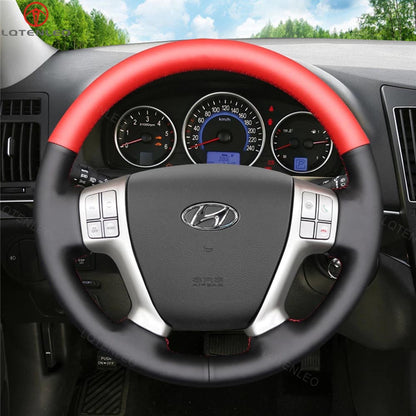 LQTENLEO Black Leather Hand-stitched No-slip Car Steering Wheel Cover Braid for Hyundai Veracruz 2007-2012 IX55 ix 55 2007-2013