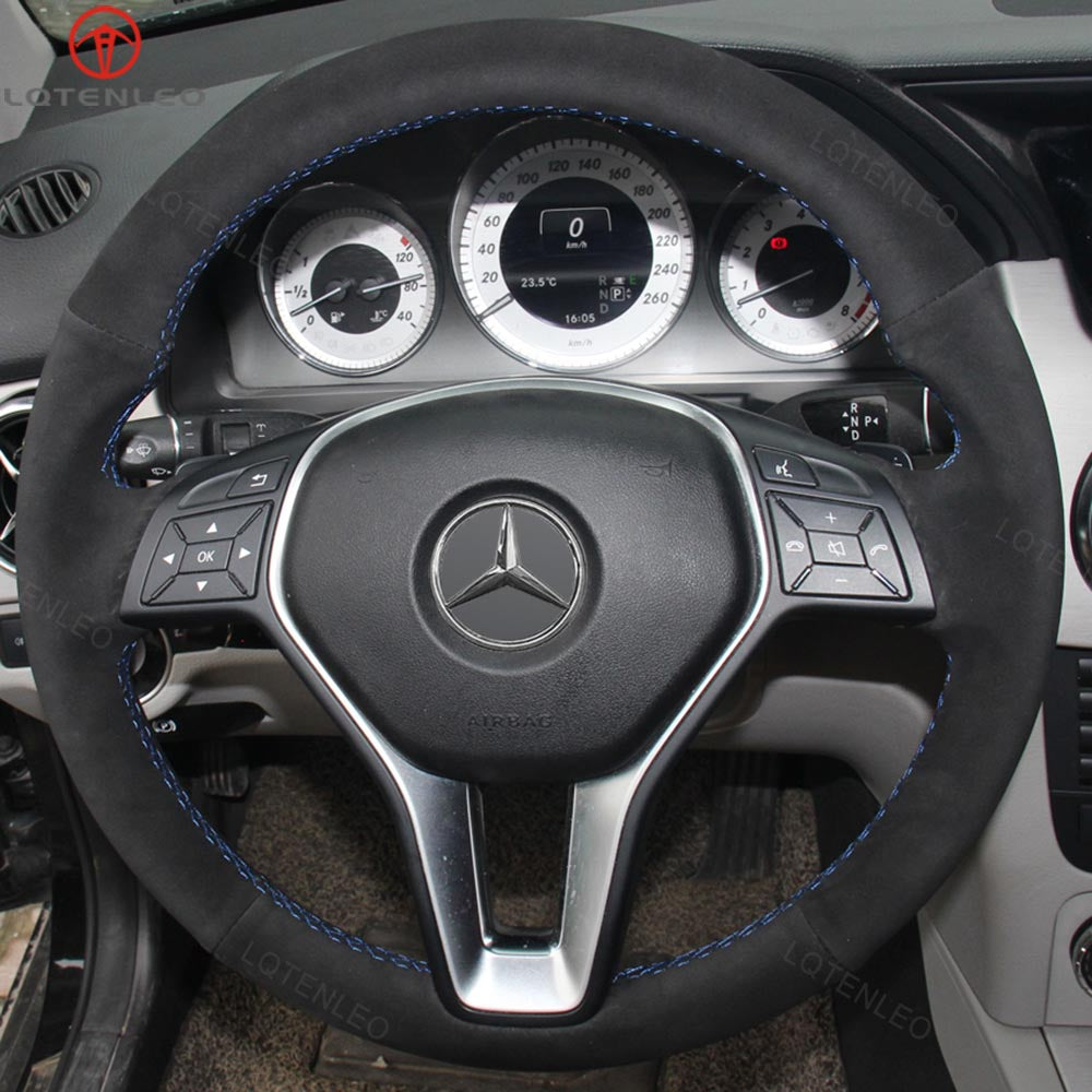 LQTENLEO Black Carbon Fiber Leather Suede Hand-stitched Car Steering Wheel Cover for Mercedes Benz W246 W204 C117 C218 W212 X156 X204