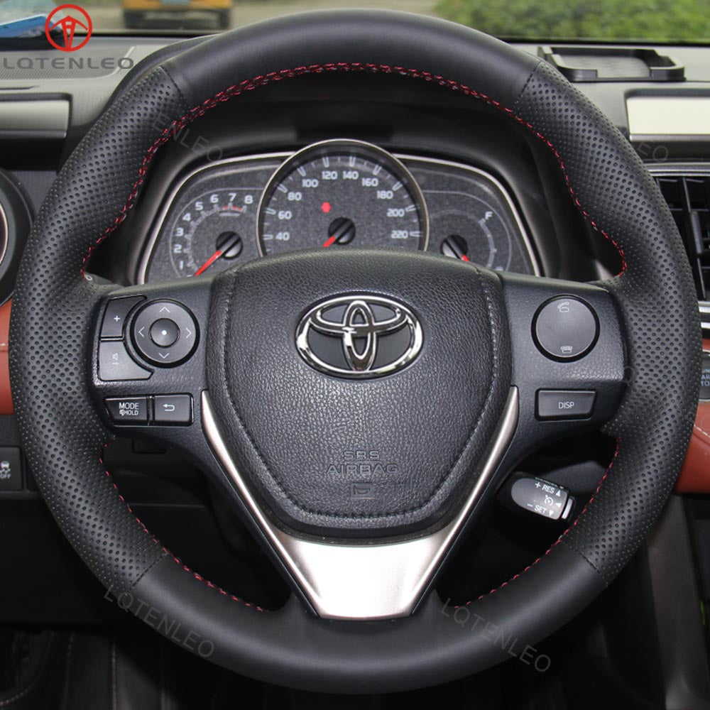 LQTENLEO Black Carbon Fiber Leather Suede Hand-stitched Car Steering Wheel Covers for Toyota RAV4 / Corolla / Corolla iM (US) / Auris / for Scion iM