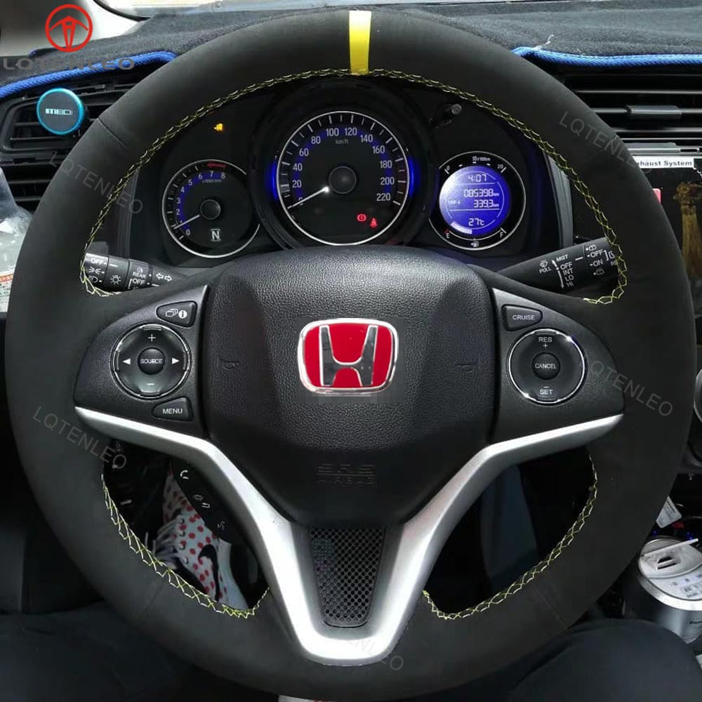 LQTENLEO Alcantara Leather Suede Hand-stitched Car Steering Wheel Cover for Honda HR-V HRV 2016-2022 / Fit 2015-2020