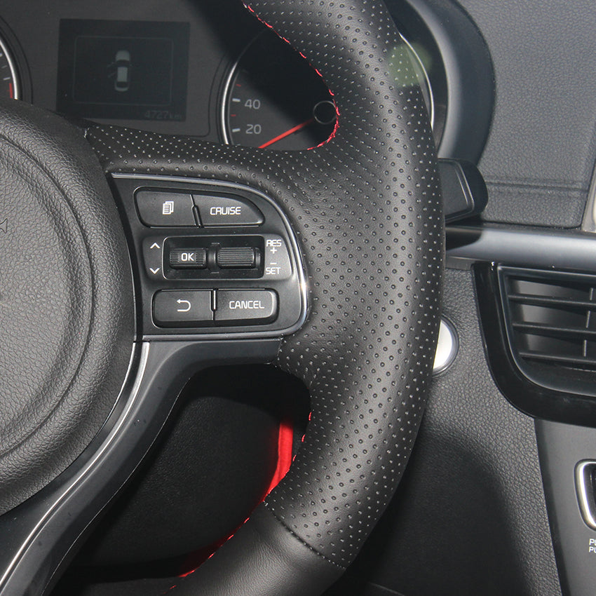 LQTENLEO Black Leather Hand-stitched No-slip Soft Car Steering Wheel Cover Braid for Kia K5 Optima 4 Sportage 4 GT-Line GT 2015-2019