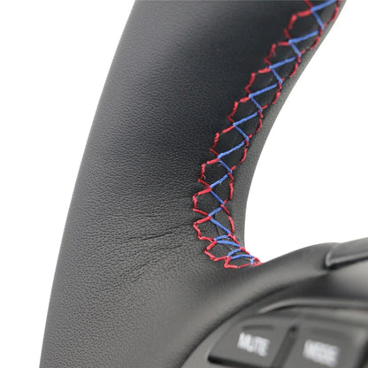 LQTENLEO Black Genuine Leather DIY Hand-stitched Car Steering Wheel Cove for Hyundai Ioniq / Elantra VI (Sport|SR Turbo)