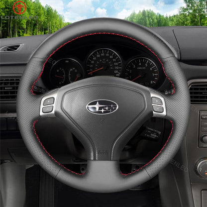 LQTENLEO Black Genuine Leather Suede Hand-stitched Car Steering Wheel Cover for Subaru Forester /Outback /Legacy
