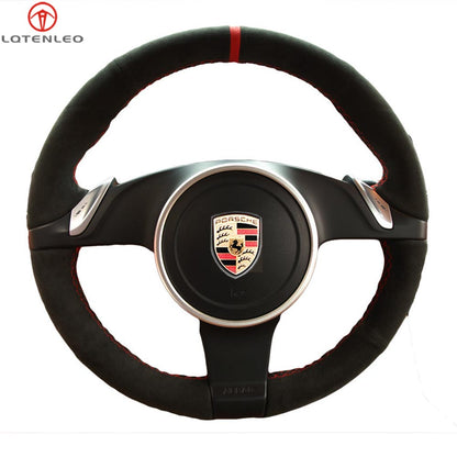 LQTENLEO Alcantara Carbon Fiber Leather Suede Hand-stitched Car Steering Wheel Cover for Porsche 911 (991) / Boxster (981) / Cayman (981) / Cayenne/ Panamera