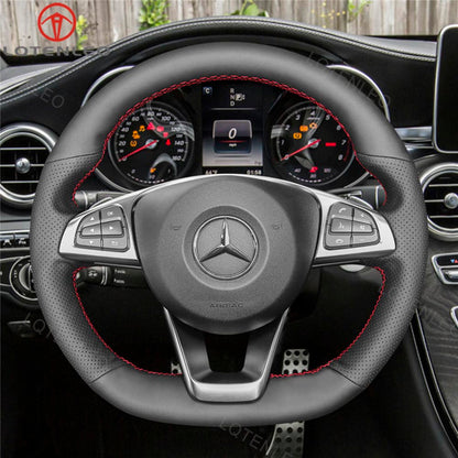 LQTENLEO Alcantara Carbon Fiber Leather Hand-stitched Car Steering Wheel Cover for Mercedes Benz W176 W246 W205 C117 C218 X218 W213 X253 C253