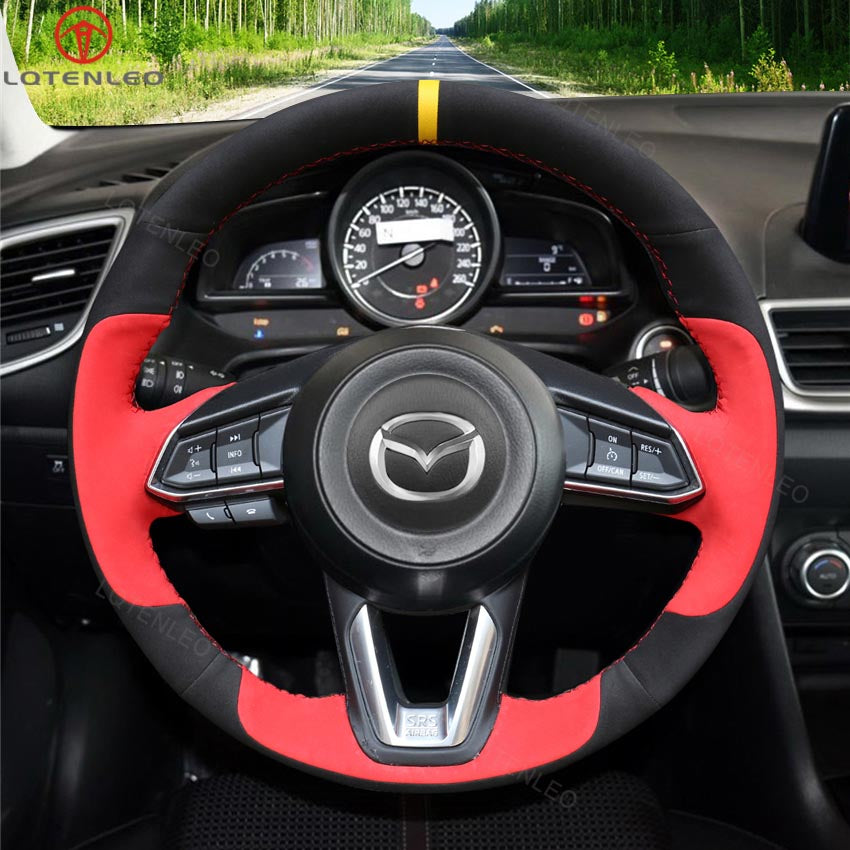 LQTENLEO Alcantara Leather Suede Hand-stitched Car Steering Wheel Cover for Mazda 3 Axela / Mazda 6 Atenza / CX-3 / CX-5 / CX-9 / for Toyota Yaris