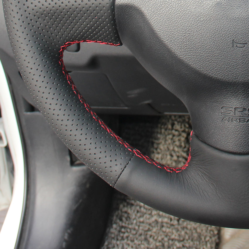 LQTENLEO Black Leather Hand-stitched No-slip Car Steering Wheel Cover for Mitsubishi Lancer X 10 Colt Outlander ASX Nissan Clipper Rio 2007-2015