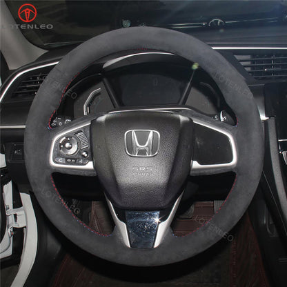 LQTENLEO черный карбоновый кожаный замшевый чехол на руль автомобиля, сшитый вручную для Honda Civic 10 X CR-V CRV Clarity 
