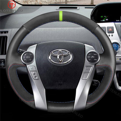 LQTENLEO Carbon Fiber Leather Suede Hand-stitched Car Steering for Toyota Prius 2009-2015 / Prius C 2012-2019 / Prius V 2012-2021