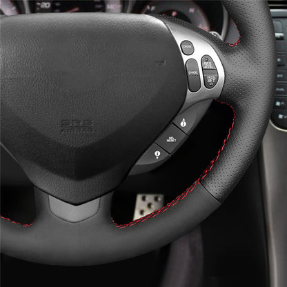 LQTENLEO Black Genuine Leather Suede Hand-stitched Car Steering Wheel Cover for Acura TL 2007-2008