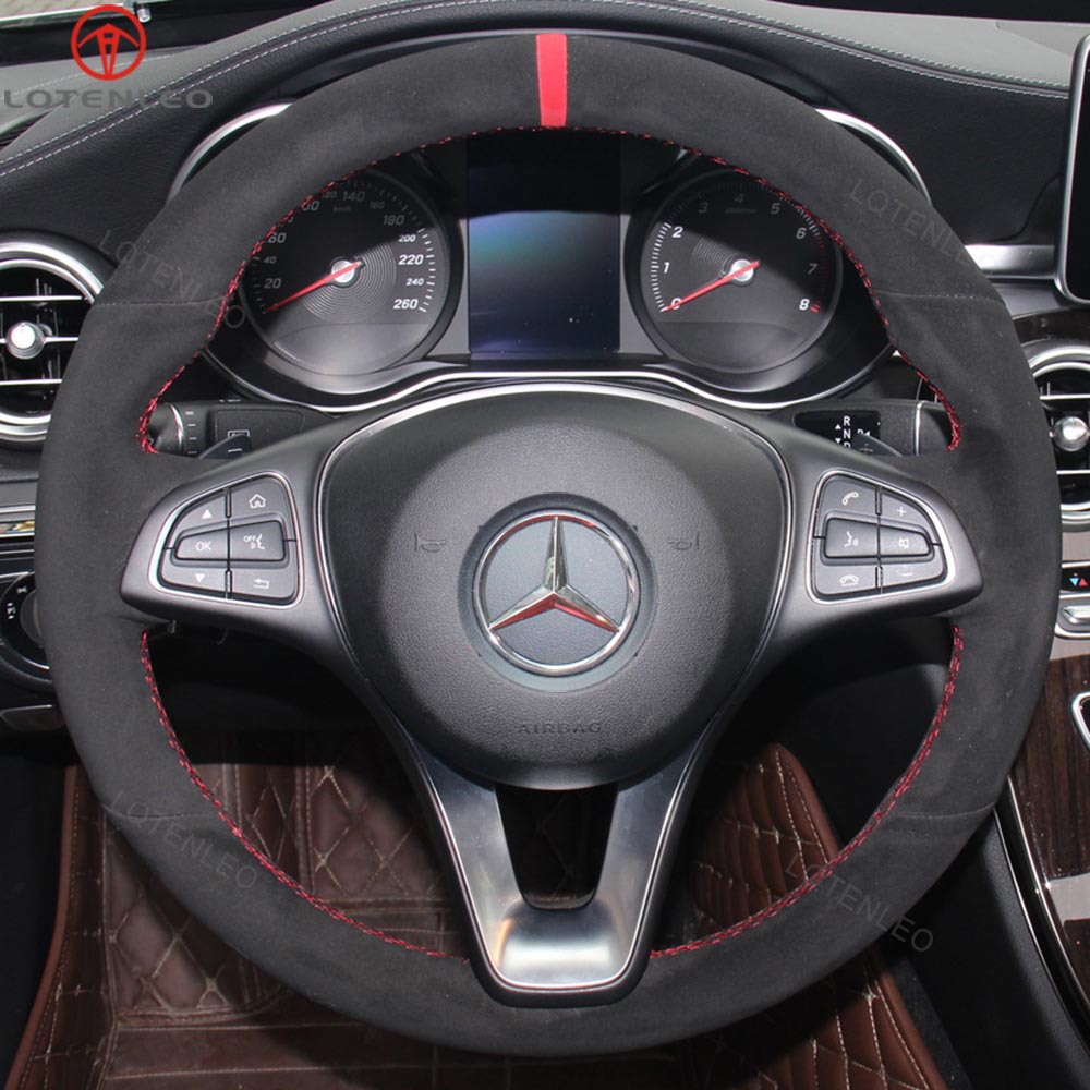 LQTENLEO Alcantara Leather Suede Hand-stitchedCar Steering Wheel Cover for Mercedes Benz W205 C117 C218 W213 X156 X253 C253 W166 X166 W447