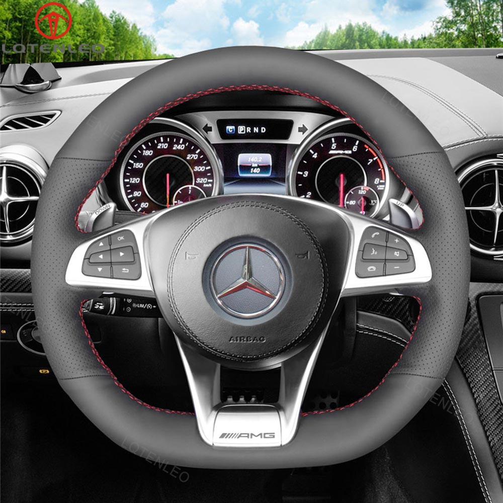 LQTENLEO Carbon Fiber Leather Suede  Hand-stitched Car Steering Wheel Cover for Mercedes Benz AMG GT C190 R190 W205 C117 C218 W213 X253 W166 W222