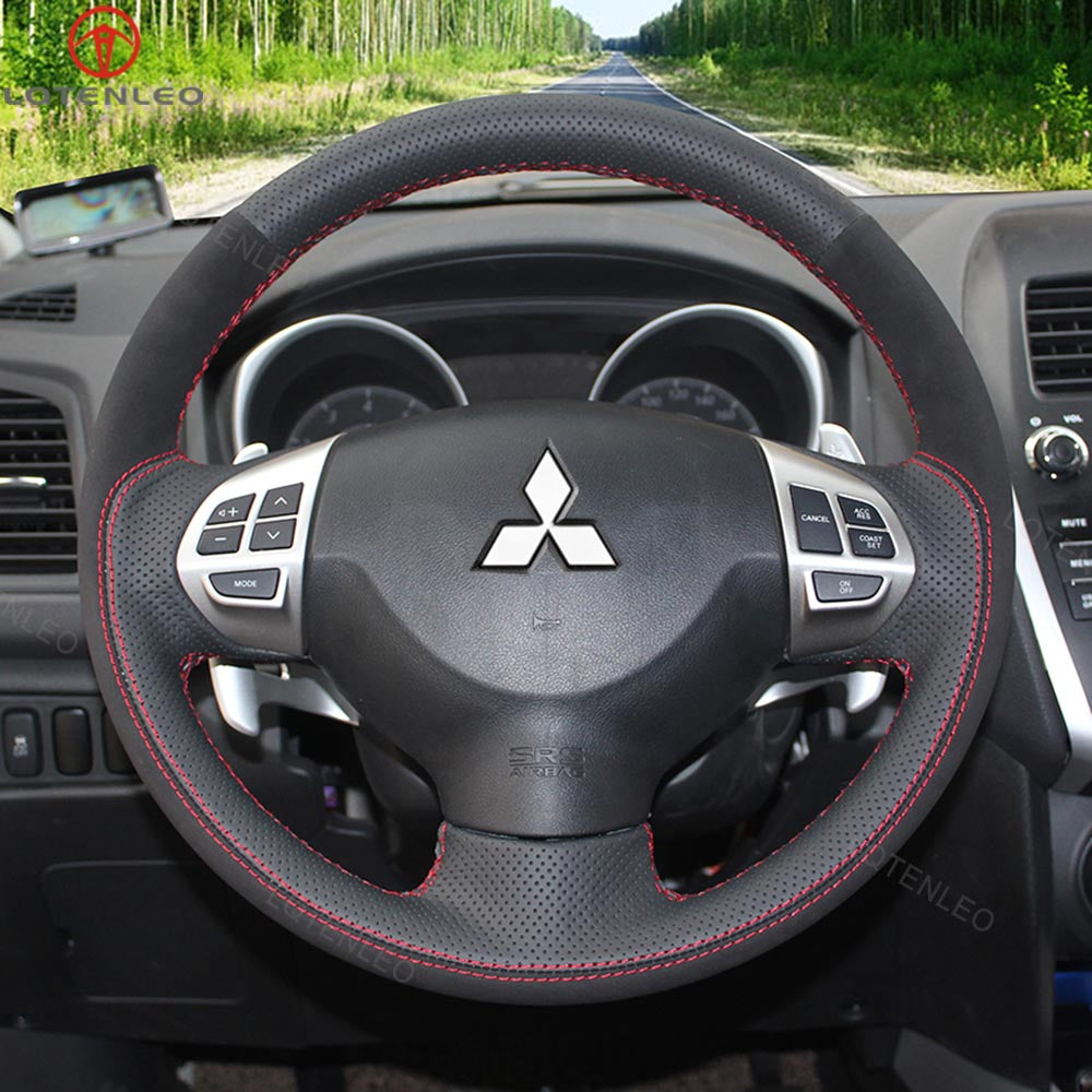 LQTENLEO Carbon Fiber Leather Suede Hand-stitiched Car Steering Wheel Cover for Mitsubishi i-MiEV / Lancer 9 IX/ Lancer Sportback/ Outlander / Outlander Sport(RVR)/ASX / Colt / L200/Triton