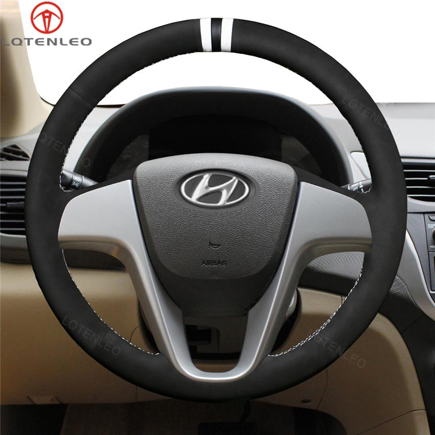 LQTENLEO натуральная кожа, замша, прошитая вручную крышка рулевого колеса автомобиля для Hyundai Accent/Hyundai i20