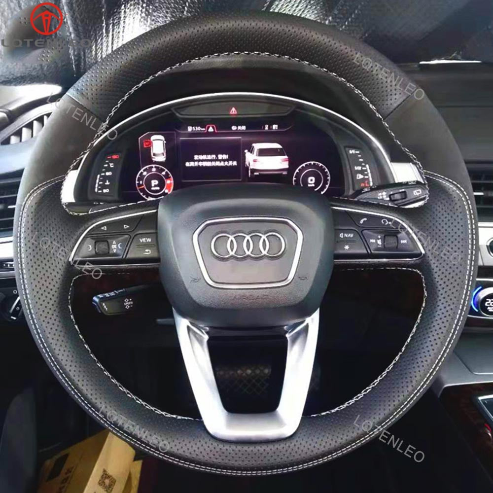 LQTENLEO Hand-stitched Car Steering Wheel Cover for Audi A3 2022 A4 Allroad 2017-2021 A4 A5 2021-2022 Q3 Q5 Q7 Q8 2019-2022 RS 5 RS Q8 2020-2022 S3 S4 S5 2021-2022 SQ5 2018-2022 SQ7 2020-2022 - LQTENLEO Official Store