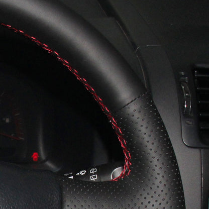 LQTENLEO Black Leather Hand-stitched Comfortable No-slip Car Steering Wheel Cover Braid for Kia Borrego 2007 2008 2009 2010