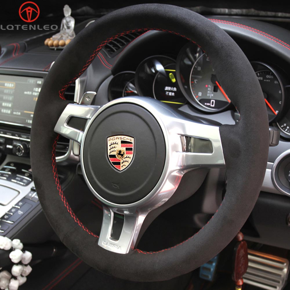LQTENLEO Alcantara Hand-stitched Car Steering Wheel Cover for Porsche 911 (991) 2009-2016 / Boxster (981) 2009-2016 / Cayman (981) 2009-2016 / Cayenne 2011-2014 / Panamera 2013-2016