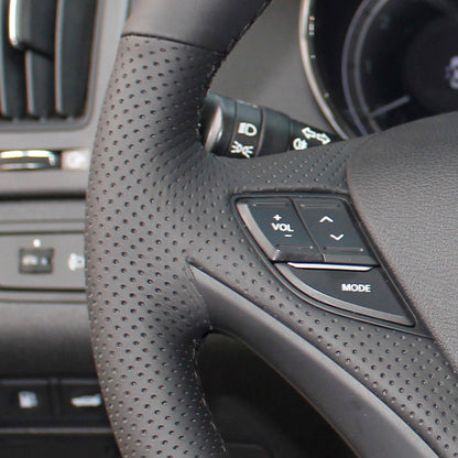 LQTENELO Black Leather Hand-stitched No-slip Soft Car Steering Wheel Cover Braid for Hyundai Sonata 2011-2014 i45 2010-2012