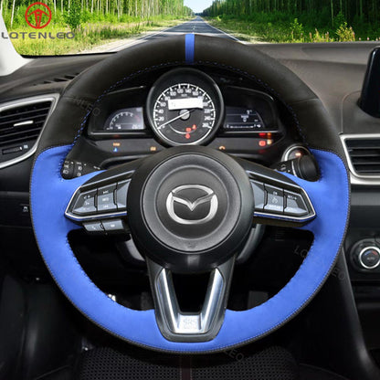 LQTENLEO Alcantara Leather Suede Hand-stitched Car Steering Wheel Cover for Mazda 3 Axela / Mazda 6 Atenza / CX-3 / CX-5 / CX-9 / for Toyota Yaris