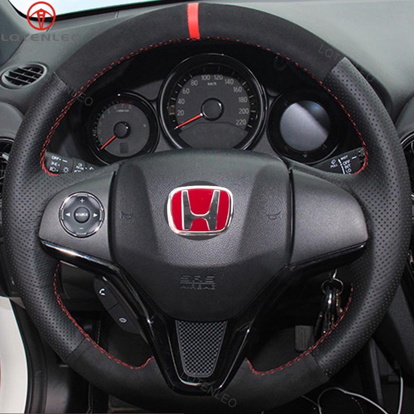 LQTENLEO Alcantara Leather Suede Hand-stitched Car Steering Wheel Cover for Honda HR-V HRV 2016-2022 / Fit 2015-2020