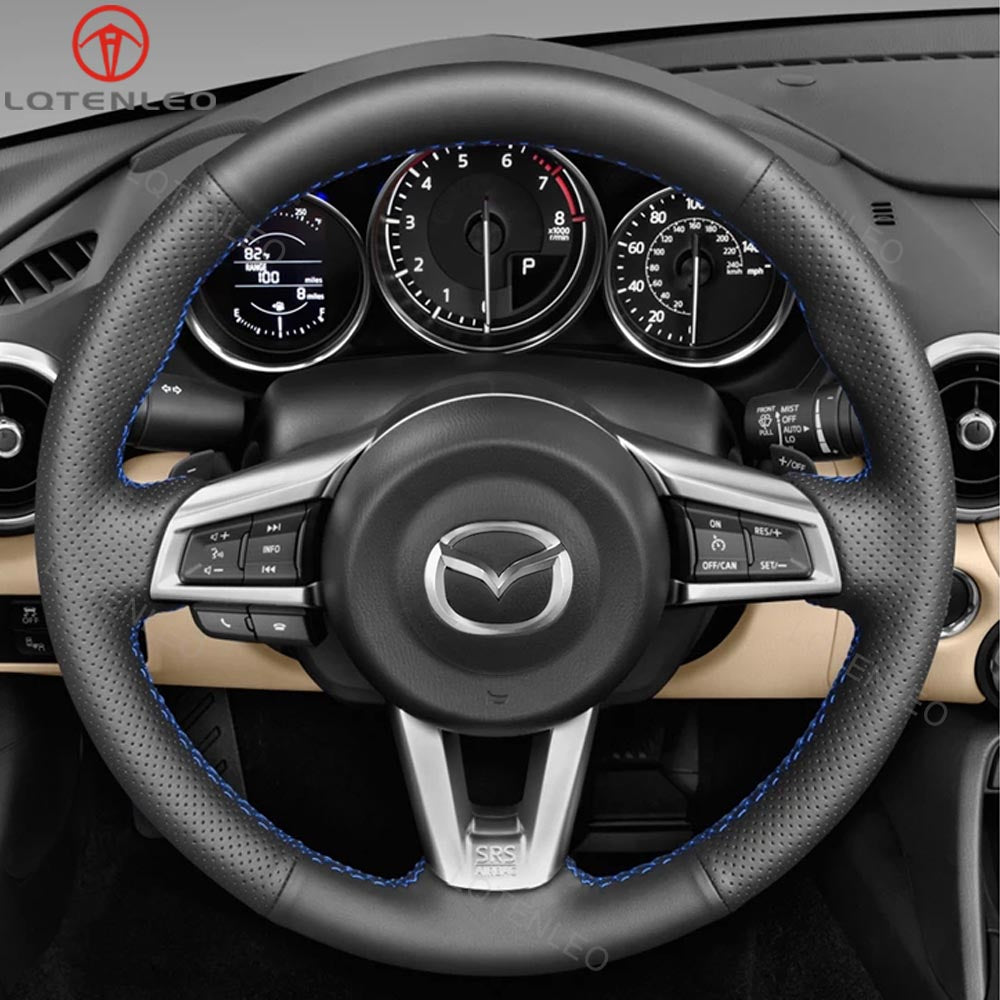 LQTENLEO Carbon Fiber Leather Suede Hand-stitched Car Steering Wheel Cover for Mazda MX-5 2016-2019