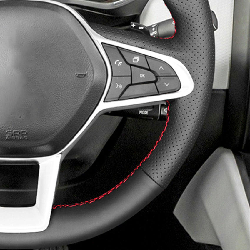 LQTENELO Black Genuine Leather Suede Hand-stitched Car Steering Wheel Cover for Renault Clio 5 (V) 2019-2020 / Captur 2 2020 / Zoe 2020