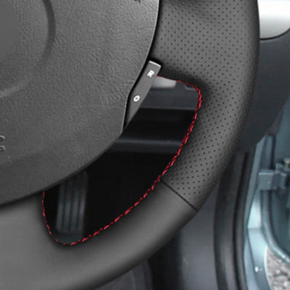 LQTENLEO Carbon Fiber Leather Suede Hand-stitched Car Steering Wheel Cover for Renault Clio Twingo / for Dacia Sandero