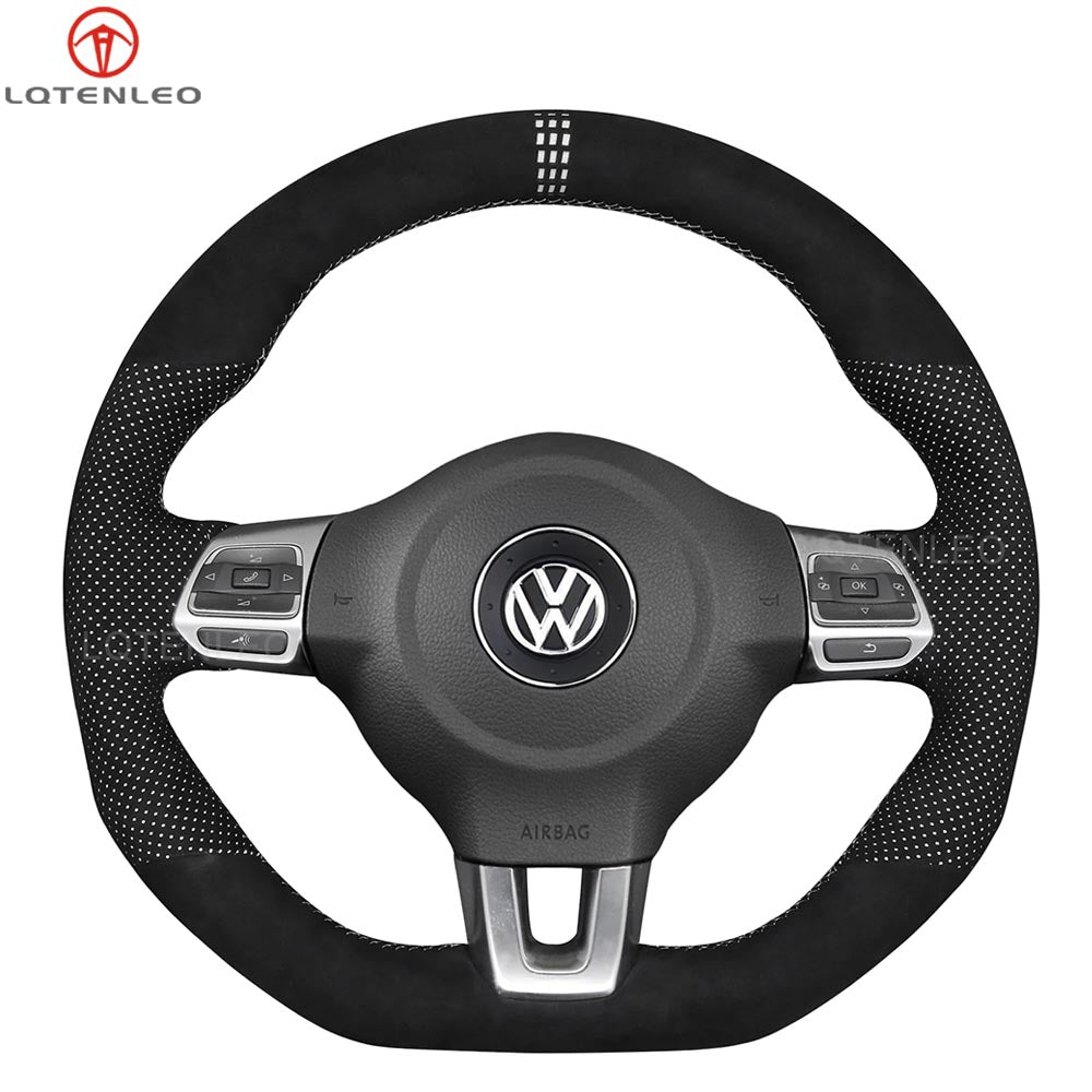 LQTENLOE Alcantara Hand-stitched Car Steering Wheel Cover for Volkswagen VW Golf 6 Polo GTI Scirocco Tiguan (R-Line)