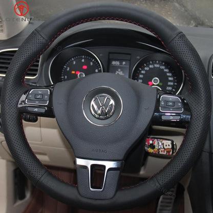 LQTENLEO Carbon Fiber Leather Suede Hand-stitched Car Steering Wheel Cover for VW Golf Tiguan Limited Passat Jetta