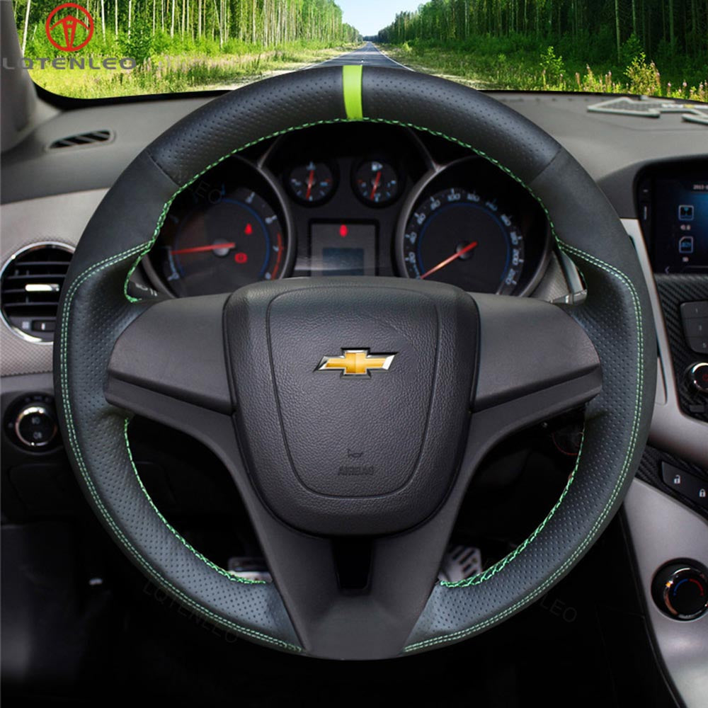 LQTENLEO Carbon Fiber Leather Suede Hand-stitched Car Steering Wheel Cover for Chevrolet Cruze Aveo Orlando / Holden Cruz / Ravon R4 / for Holden Barina