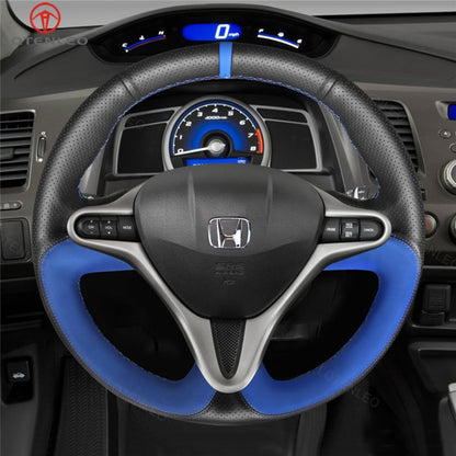 LQTENLEO Black Suede Leather Hand-stitched Car Steering Wheel Cover for Honda Civic 8 2006-2011 / for Acura CSX 2006-2011 / Civic Type R 2006-2011