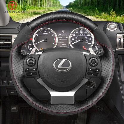 LQTENLEO Alcantara Carbon Fiber Leather Suede Hand-stitched Car Steering Wheel Cover for Lexus IS 200t 250 300 350 F Sport RC CT 200h NX