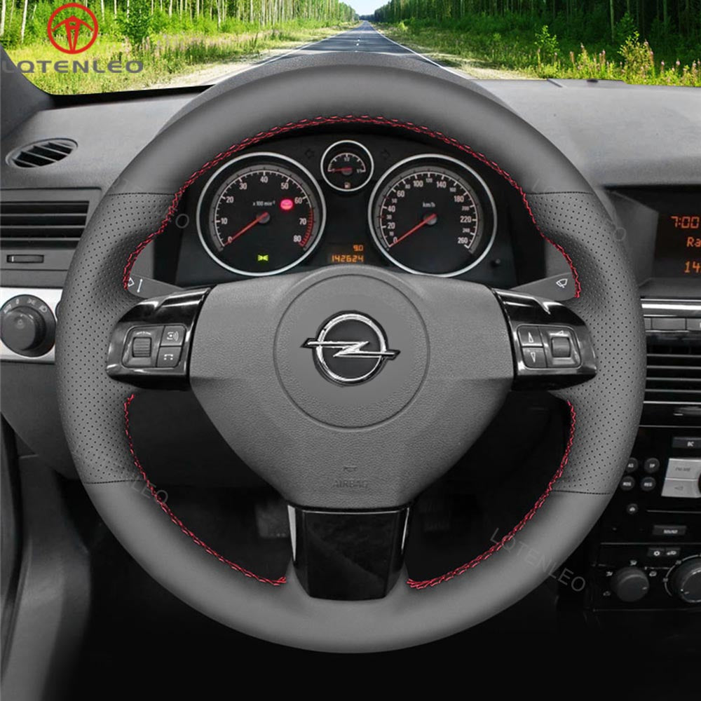 LQTENLEO Carbon Fiber Black Leather Suede Hand-stitched Car Steering Wheel Cover for Opel Vauxhall Astra Signum Vectra for Holden Astra