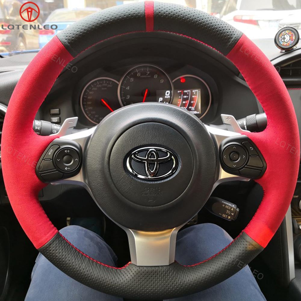 LQTENLEO Carbon Fiber Leather Suede Hand-stitched Car Steering Wheel Cover for Toyota 86 (GT86) 2016-2020 / for Subaru BRZ 2016-2020