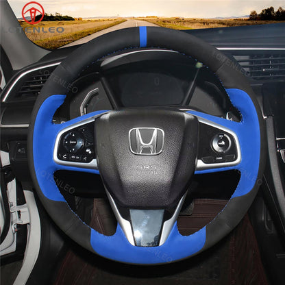 LQTENLEO Black Carbon Fiber Leather Suede Hand-stitched Car Steering Wheel Cover for Honda Civic 10 X CR-V CRV Clarity